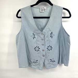 Vintage Women's 90s B.U.G. Denim Chambray Vest 18/20 Cottagecore Grandma Teacher
